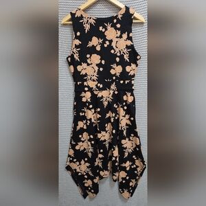 Pact Twilight Pink Black Floral Asymmetrical Midi Dress Sz M Fairy Cottagecore